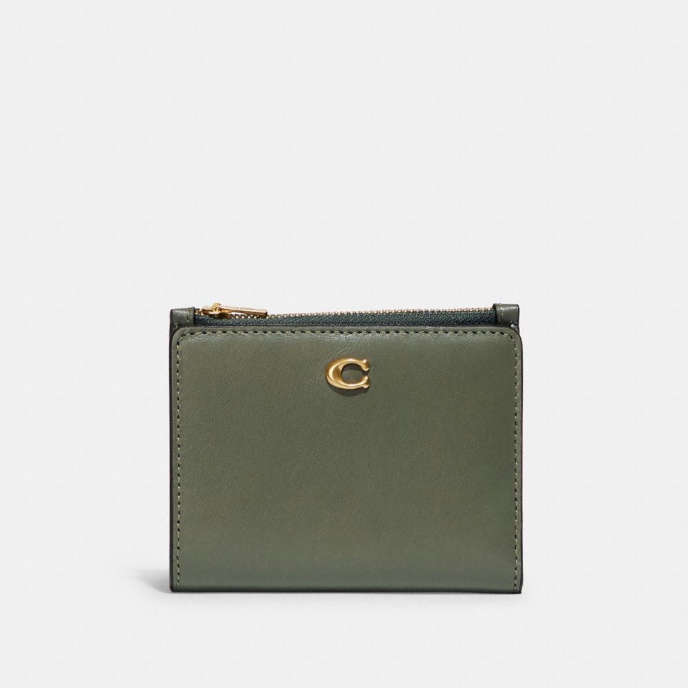 COACH C8435 Bifold Snap Wallet BRASS/ARMY GREEN