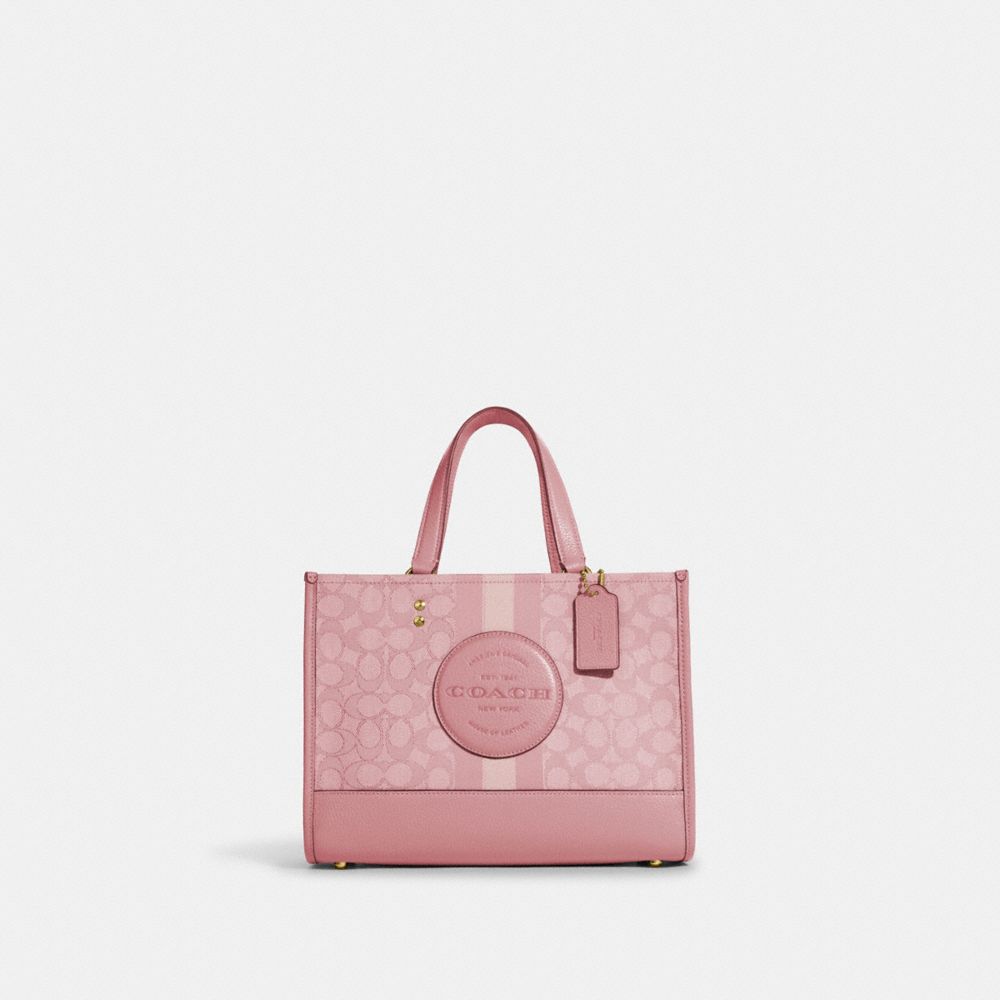 COACH C8448 Dempsey Carryall In Signature Jacquard With Stripe And Coach Patch GOLD/TRUE PINK MULTI