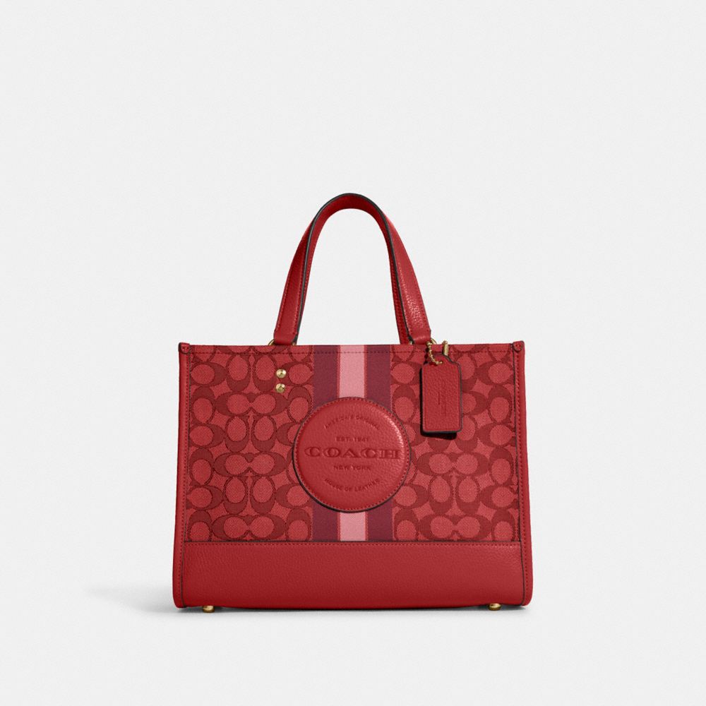 COACH C8448 Dempsey Carryall In Signature Jacquard With Stripe And Coach Patch GOLD/RED APPLE MULTI