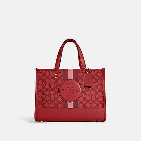 COACH C8448 Dempsey Carryall In Signature Jacquard With Stripe And Coach Patch Gold/Red-Apple-Multi