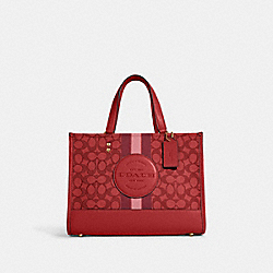 COACH C8448 Dempsey Carryall In Signature Jacquard With Stripe And Coach Patch GOLD/RED APPLE MULTI