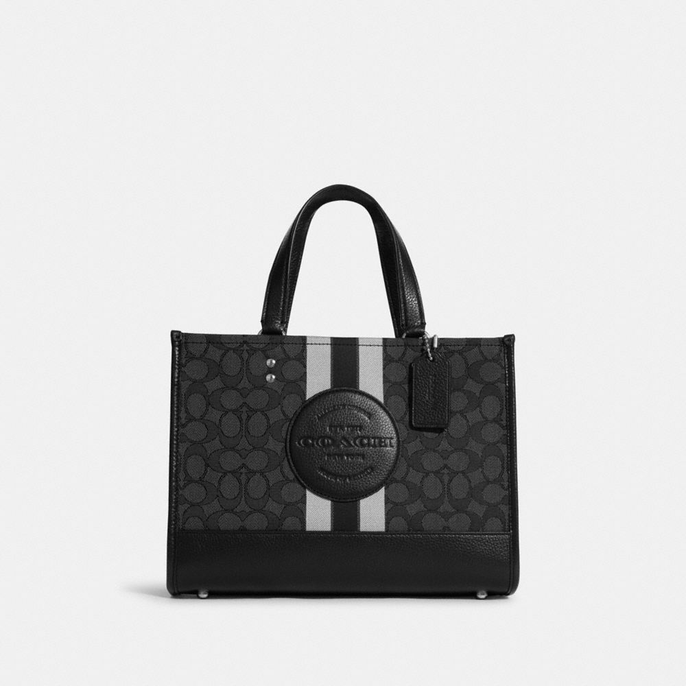 COACH C8448 Dempsey Carryall In Signature Jacquard With Stripe And Coach Patch Silver/Black Smoke Black Multi