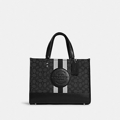 COACH C8448 Dempsey Carryall In Signature Jacquard With Stripe And Coach Patch Silver/Black Smoke Black Multi