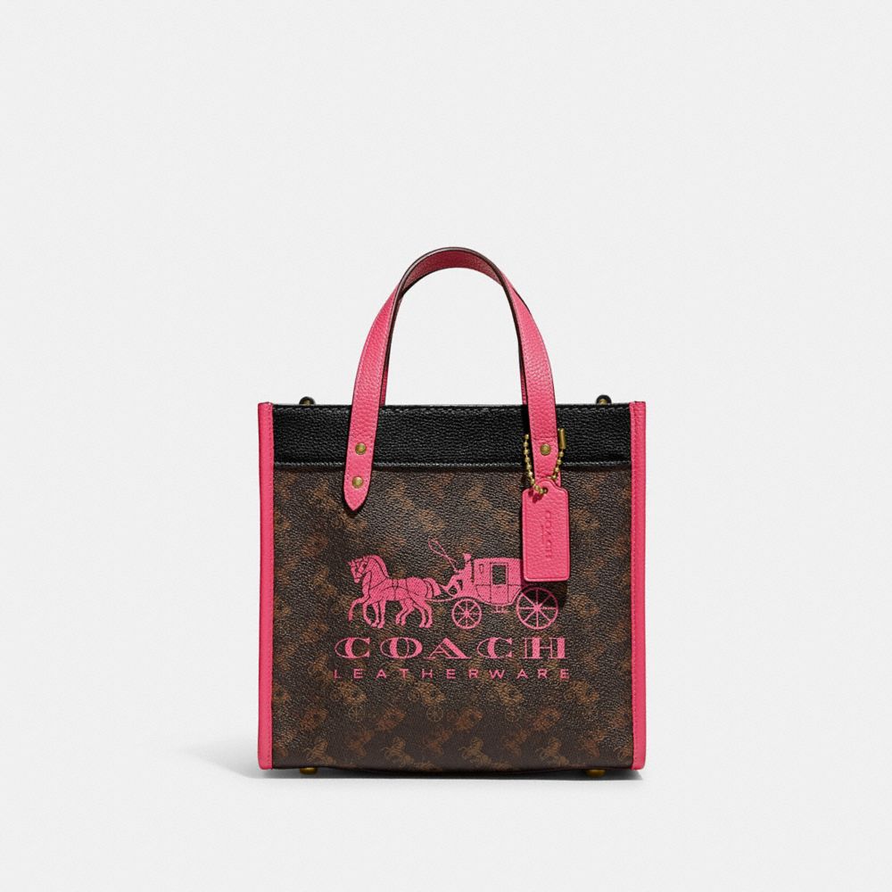 COACH C8456 Field Tote 22 With Horse And Carriage Print And Carriage Badge Brass/Truffle Petunia