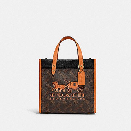 COACH C8456 Field Tote 22 With Horse And Carriage Print And Carriage Badge Brass/Truffle-Papaya