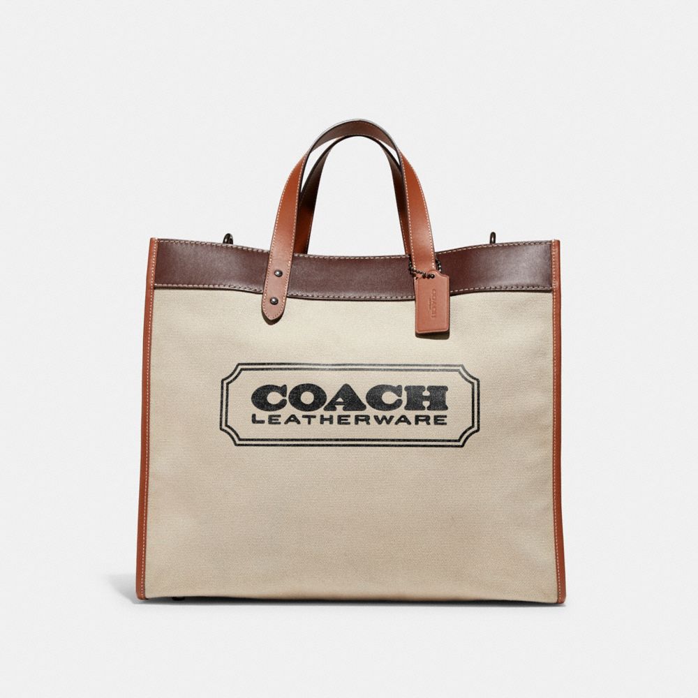 COACH C8457 Field Tote 40 In Organic Cotton Canvas With Coach Badge Army Green/Black Copper