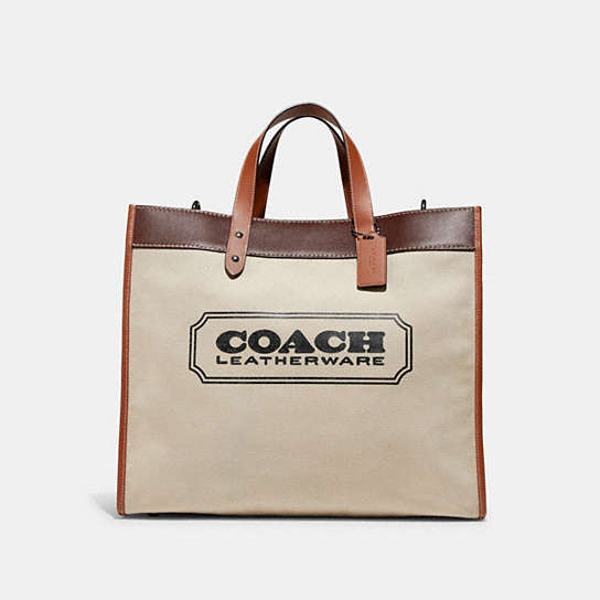 C8457 - Field Tote 40 In Organic Cotton Canvas With Coach Badge Army Green/Black Copper