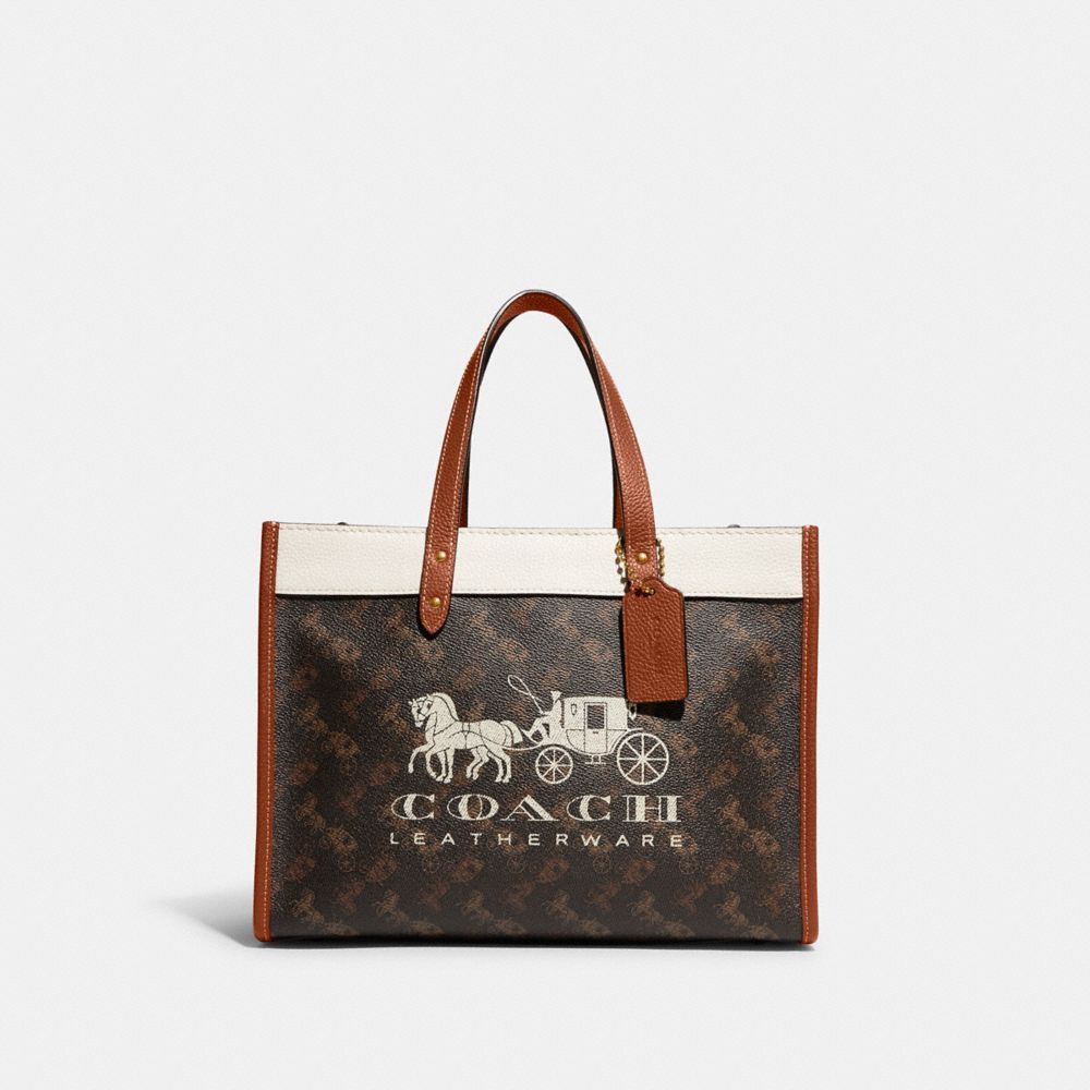 FIELD TOTE 30 WITH HORSE AND CARRIAGE PRINT AND CARRIAGE BADGE-B4/Truffle Burnished Amber