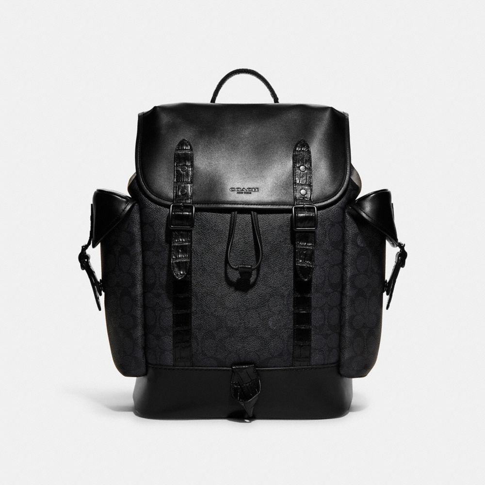 C8463 - Hitch Backpack In Signature Canvas With Crocodile Detail Black Copper/Charcoal