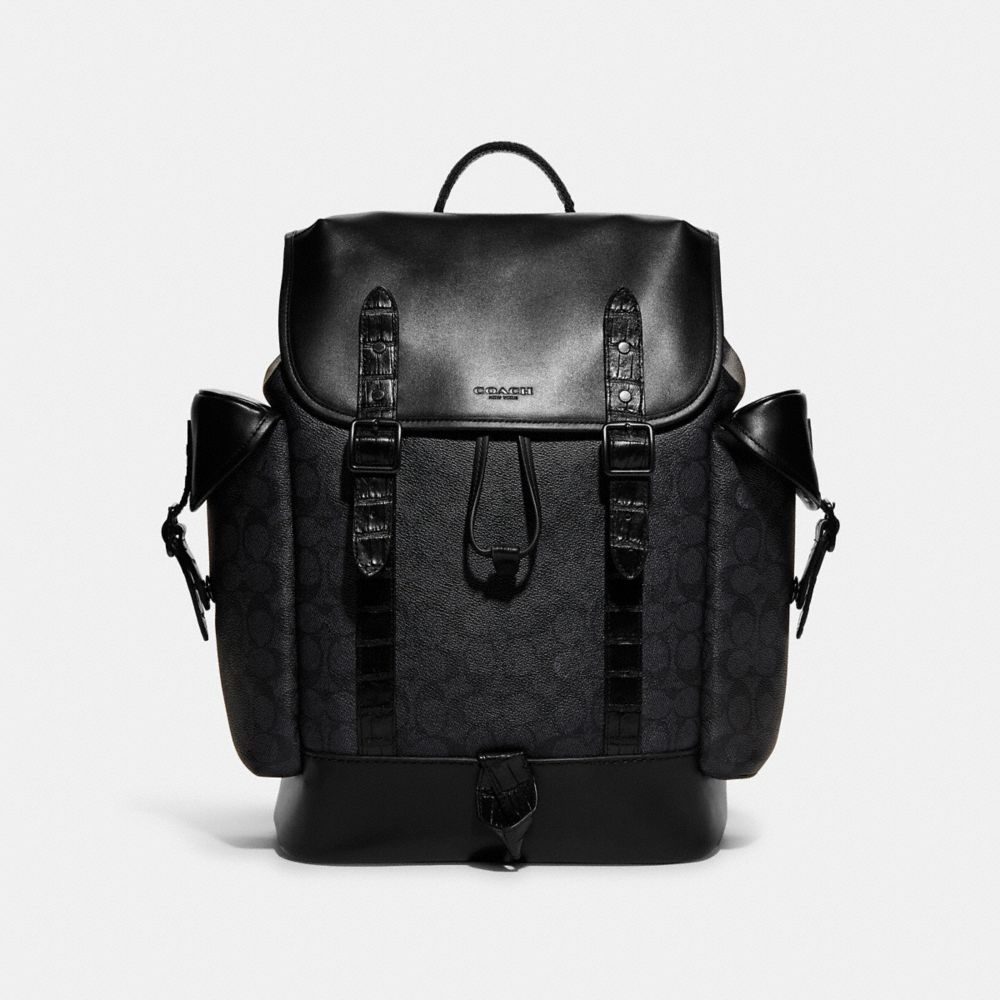 COACH C8463 Hitch Backpack In Signature Canvas With Crocodile Detail BLACK COPPER/CHARCOAL