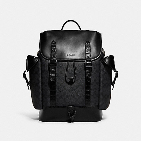 COACH C8463 Hitch Backpack In Signature Canvas With Crocodile Detail Black-Copper/Charcoal