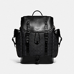 COACH C8463 Hitch Backpack In Signature Canvas With Crocodile Detail BLACK COPPER/CHARCOAL