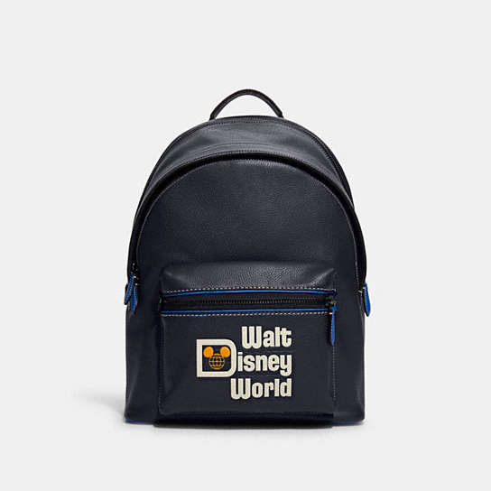 C8488 - Disney X Coach Charter Backpack With Walt Disney World Motif Black Copper/Midnight Navy Multi