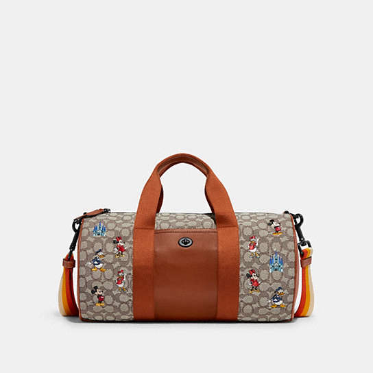 C8493 - Disney X Coach Duffle In Signature Textile Jacquard With Mickey Mouse And Friends Embroidery Brass/Cocoa