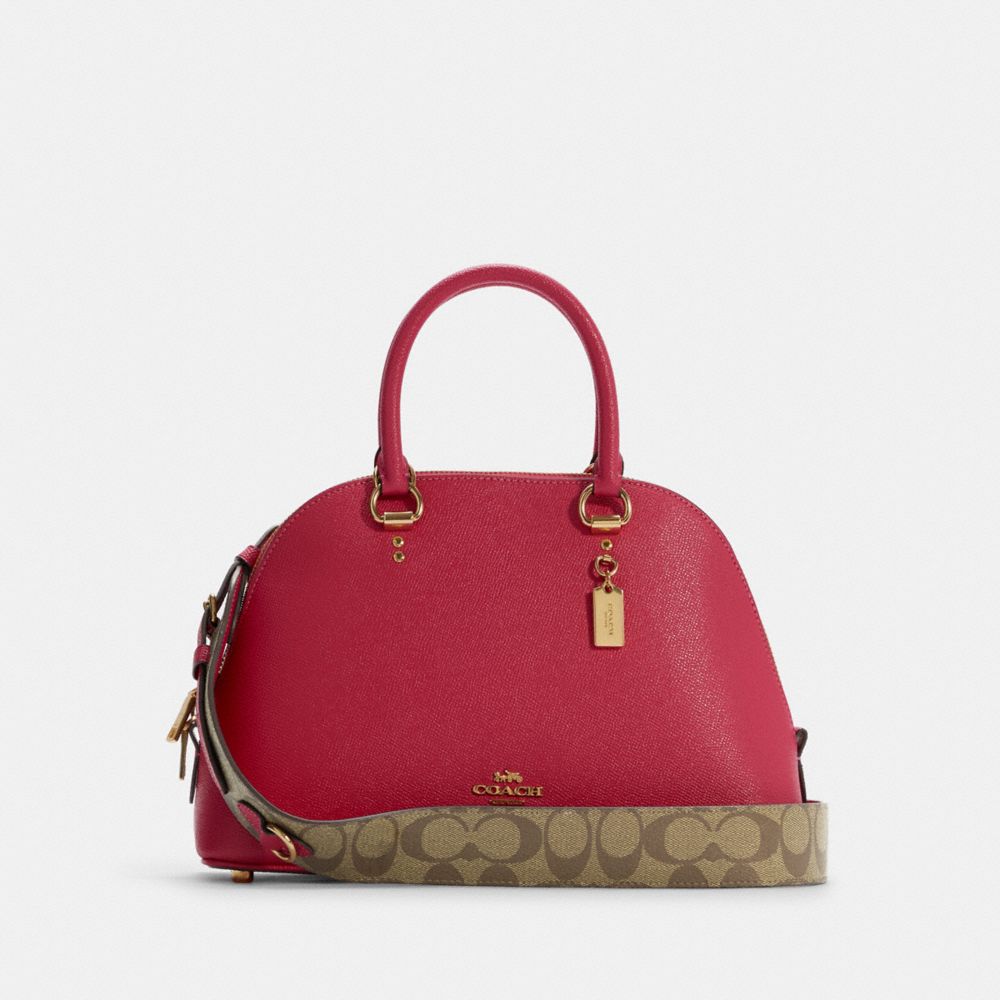 Katy Satchel With Signature Canvas Detail - GOLD/BOLD PINK/KHAKI - COACH C8498