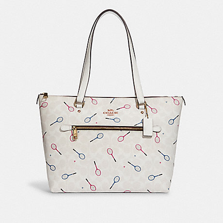COACH C8501 Gallery Tote In Signature Canvas With Racquet Print GOLD/CHALK MULTI
