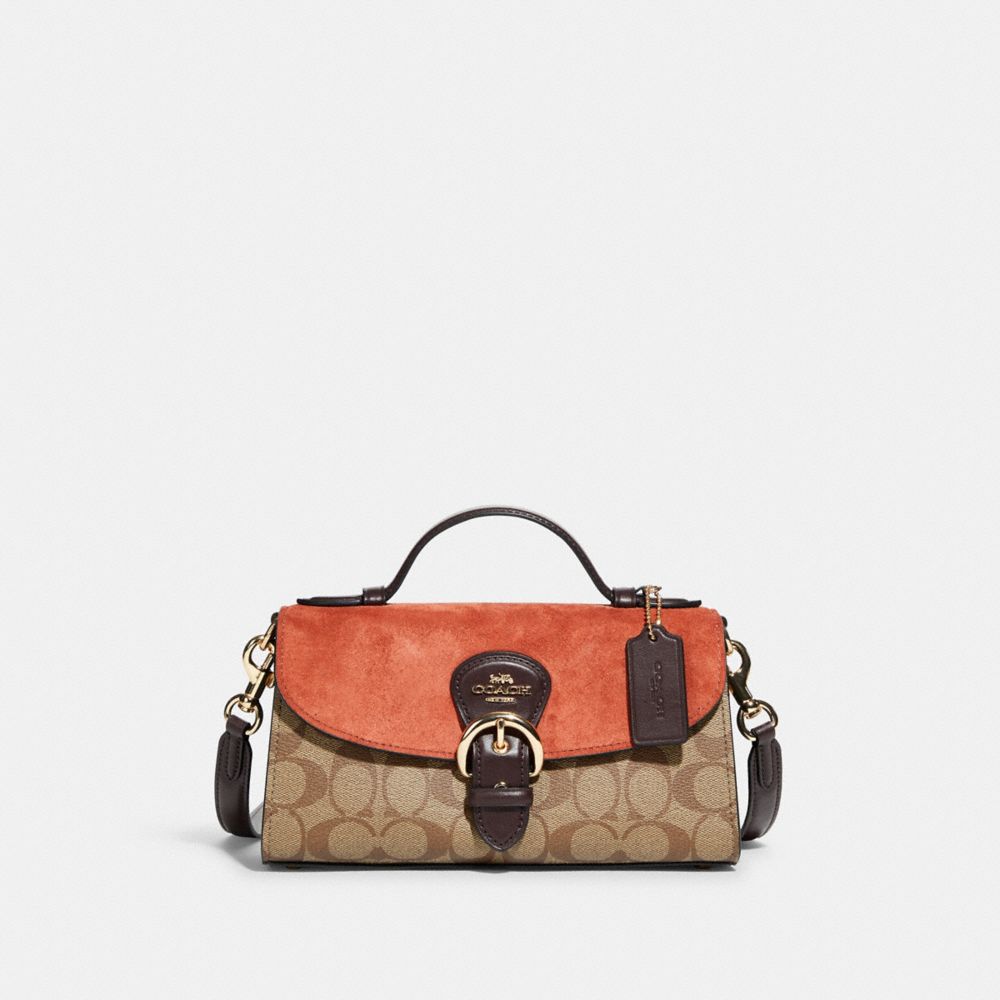 COACH Kleo Top Handle In Signature Canvas - GOLD/KHAKI MULTI - C8516