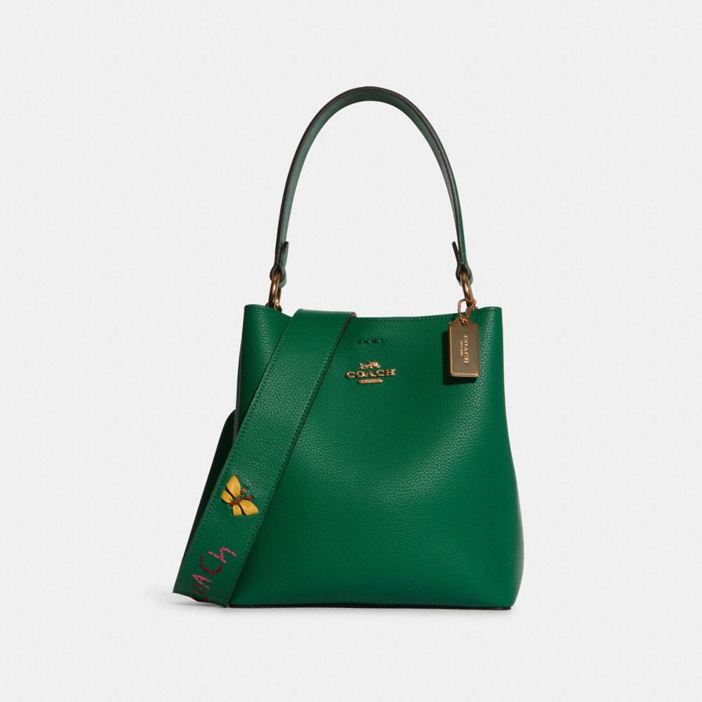 COACH C8519 - Small Town Bucket Bag With Diary Embroidery GOLD/GREEN MULTI