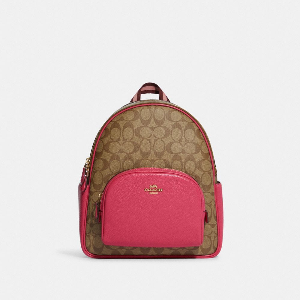 COACH C8522 - Court Backpack In Signature Canvas GOLD/KHAKI/BOLD PINK