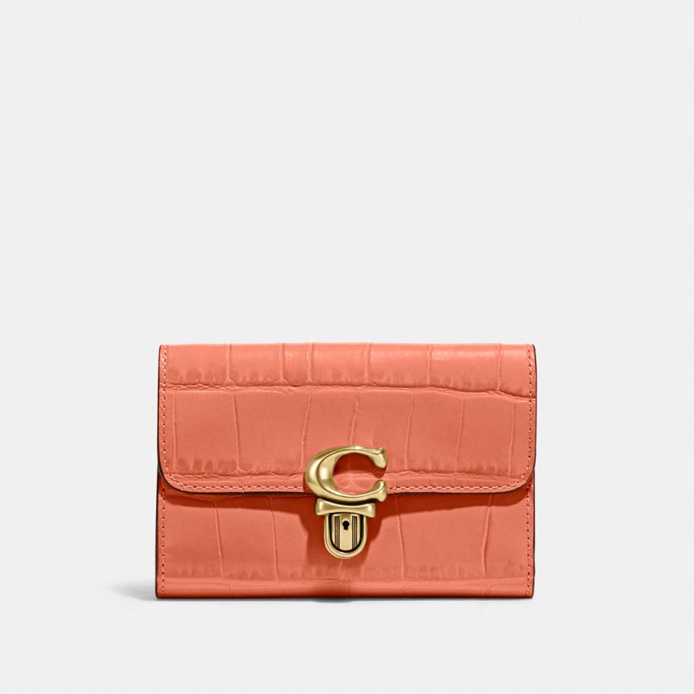 COACH C8523 Studio Medium Wallet BRASS/LIGHT CORAL