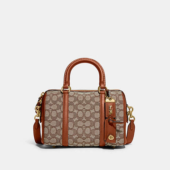 C8529 - Ruby Satchel 25 In Signature Textile Jacquard Brass/Cocoa Burnished Amb