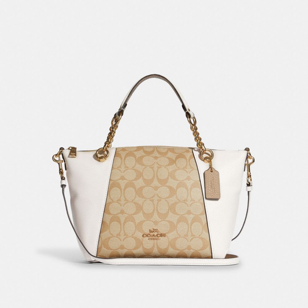 Kacey Chain Satchel In Signature Canvas - C8531 - GOLD/LIGHT KHAKI CHALK