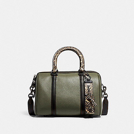COACH C8533 Ruby Satchel 25 In Colorblock With Snakeskin Detail Pewter/Army-Green-Multi