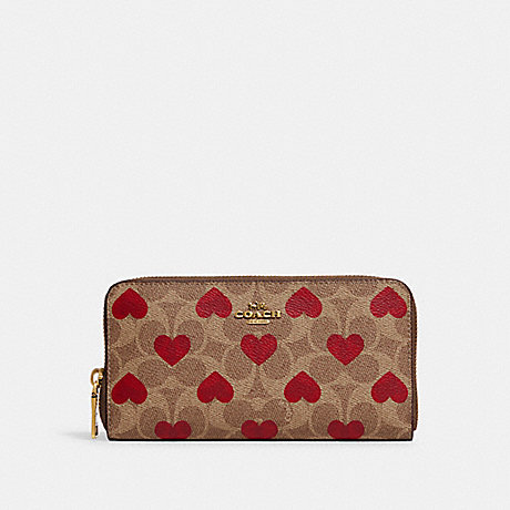 COACH C8547 Accordion Zip Wallet In Signature Canvas With Heart Print Brass/Tan Red Apple