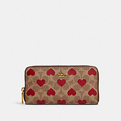 COACH C8547 Accordion Zip Wallet In Signature Canvas With Heart Print BRASS/TAN RED APPLE