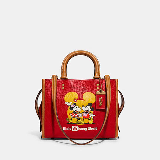 C8554 - Disney X Coach Rogue 25 With Mickey Mouse And Minnie Mouse Motif Brass/Electric Red Multi