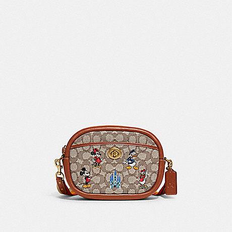 COACH C8555 Disney X Coach Camera Bag In Signature Textile Jacquard With Mickey Mouse And Friends Embroidery Brass/Cocoa Burnished Amber Multi