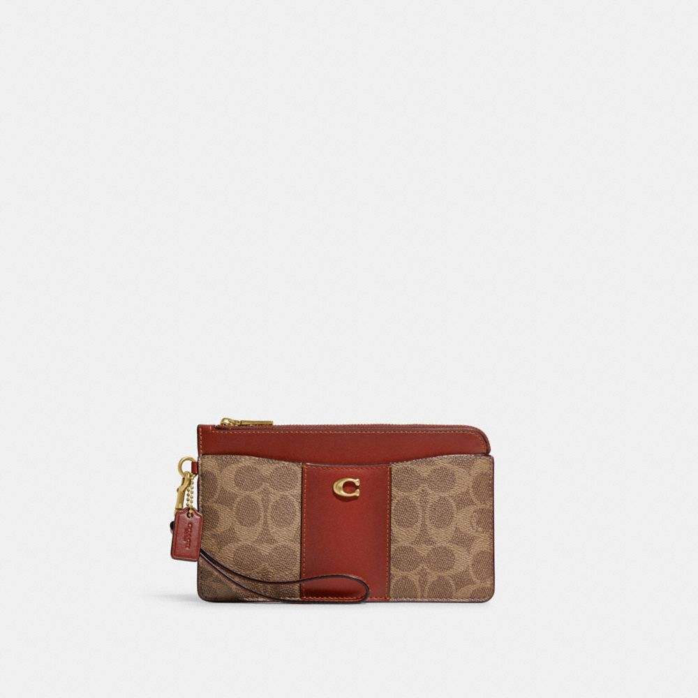 COACH C8568 L Zip Wristlet In Signature Canvas Brass/Tan/Rust