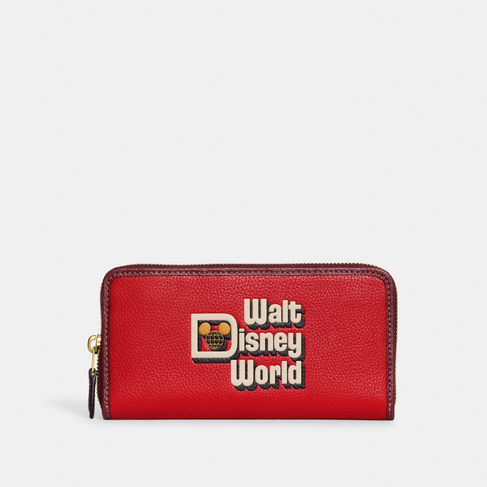 C8579 - Disney X Coach Accordion Zip Wallet With Walt Disney World Motif Brass/Electric Red Multi