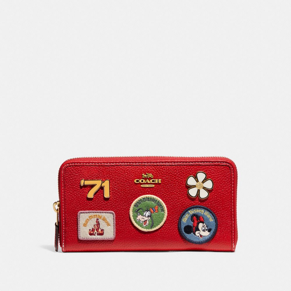 C8580 - Disney X Coach Accordion Zip Wallet With Patches Brass/Electric Red