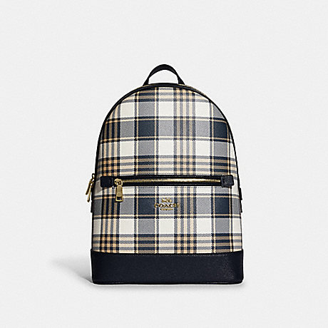 COACH Kenley Backpack With Garden Plaid Print - GOLD/MIDNIGHT MULTI - C8588