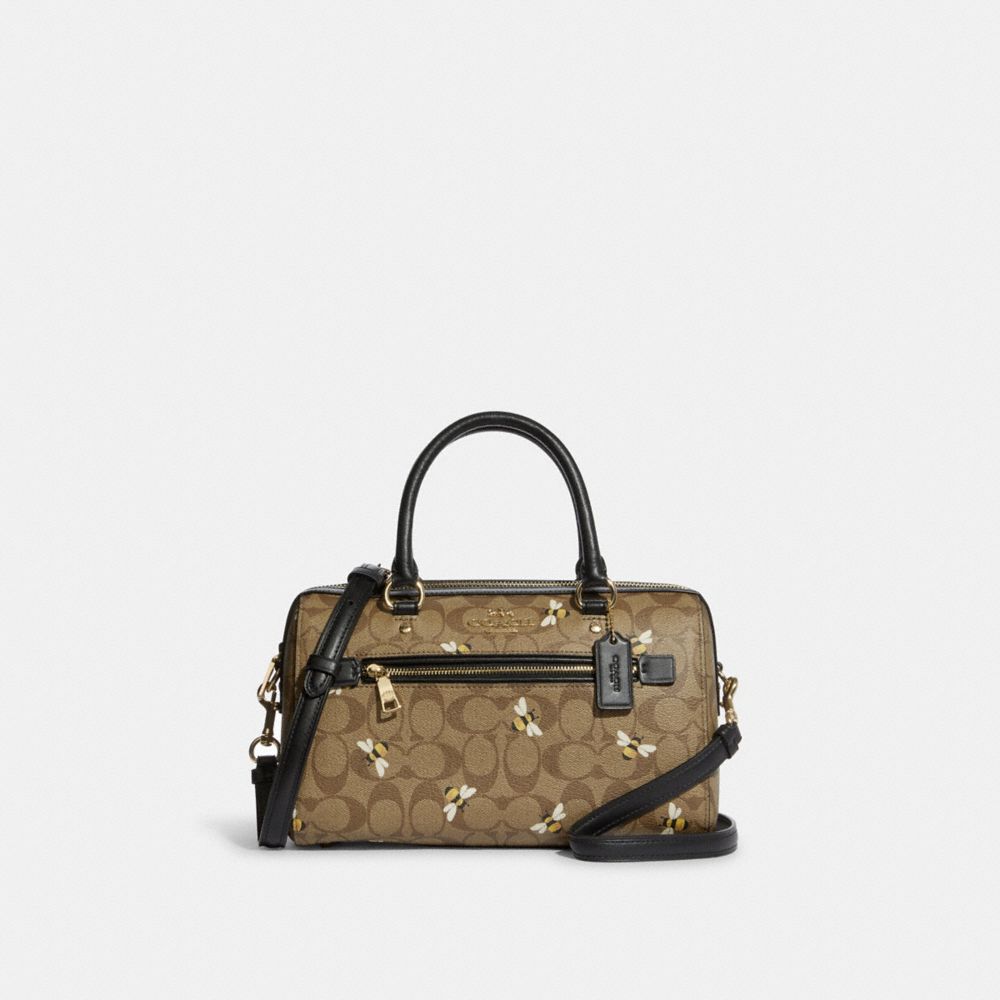 COACH C8591 - Rowan Satchel In Signature Canvas With Bee Print GOLD/KHAKI MULTI