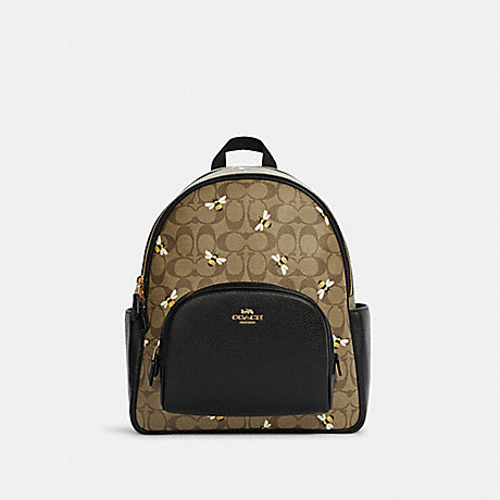 COACH C8592 Court Backpack In Signature Canvas With Bee Print GOLD/KHAKI MULTI