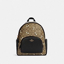COACH C8592 - Court Backpack In Signature Canvas With Bee Print GOLD/KHAKI MULTI