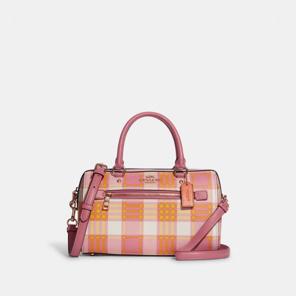 Rowan Satchel With Garden Plaid Print - GOLD/TAFFY MULTI - COACH C8593