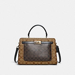 Lane Carryall In Blocked Signature Canvas - GOLD/KHAKI BROWN MULTI - COACH C8596