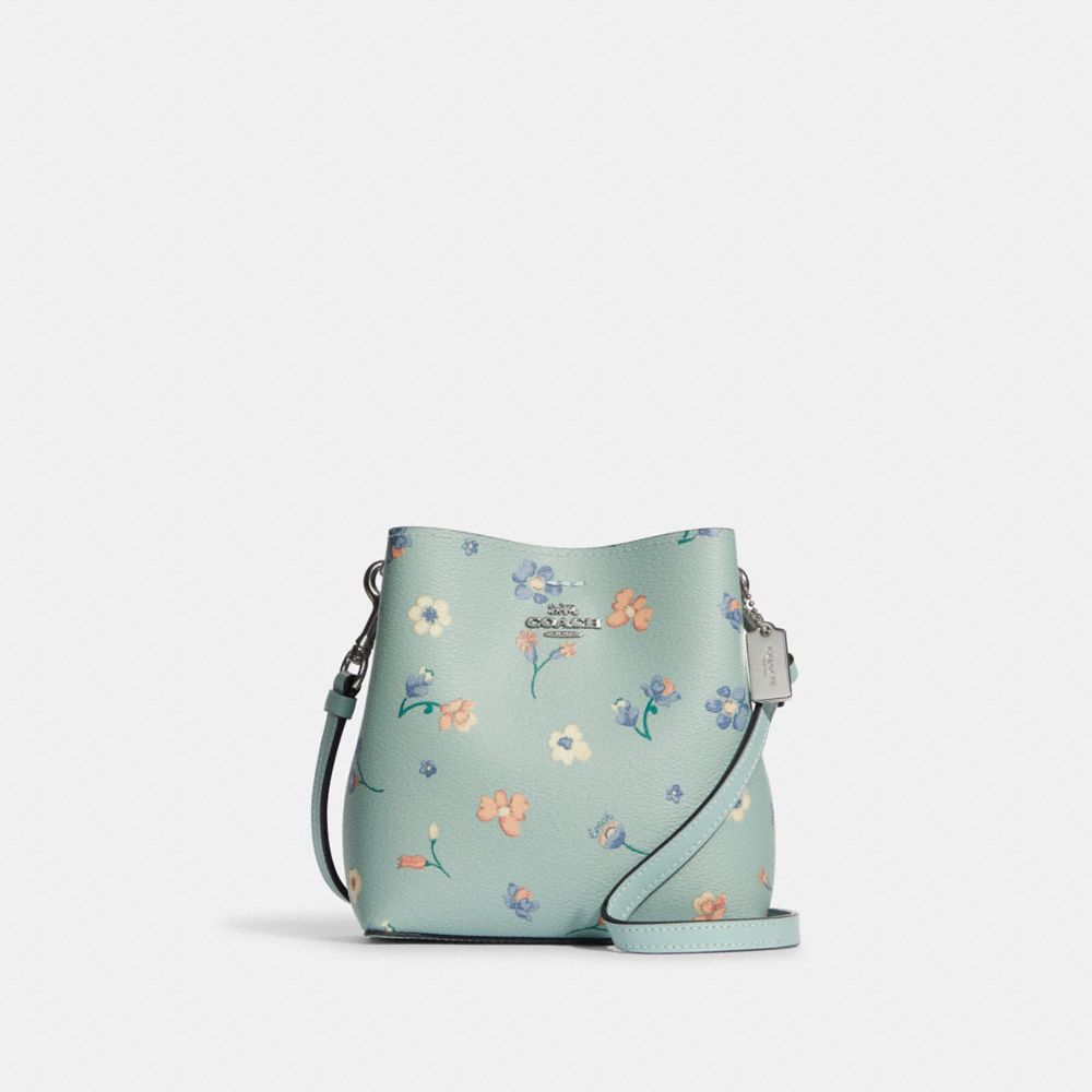 COACH C8608 Mini Town Bucket Bag With Mystical Floral Print SILVER/LIGHT-TEAL-MULTI