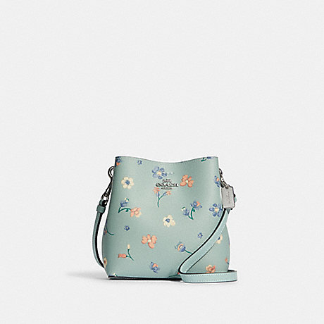 COACH C8608 Mini Town Bucket Bag With Mystical Floral Print SILVER/LIGHT-TEAL-MULTI
