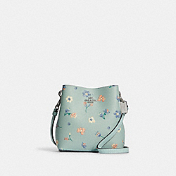 Mini Town Bucket Bag With Mystical Floral Print - SILVER/LIGHT TEAL MULTI - COACH C8608