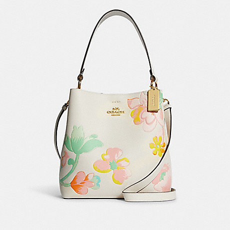 COACH C8609 Town Bucket Bag With Dreamy Land Floral Print GOLD/CHALK-MULTI