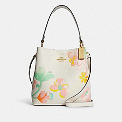 Town Bucket Bag With Dreamy Land Floral Print - C8609 - GOLD/CHALK MULTI
