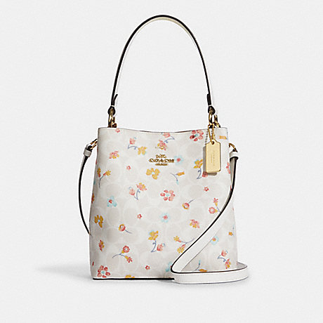 COACH Small Town Bucket Bag In Signature Canvas With Mystical Floral Print - GOLD/CHALK MULTI - C8610