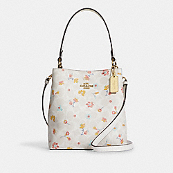 Small Town Bucket Bag In Signature Canvas With Mystical Floral Print - C8610 - GOLD/CHALK MULTI