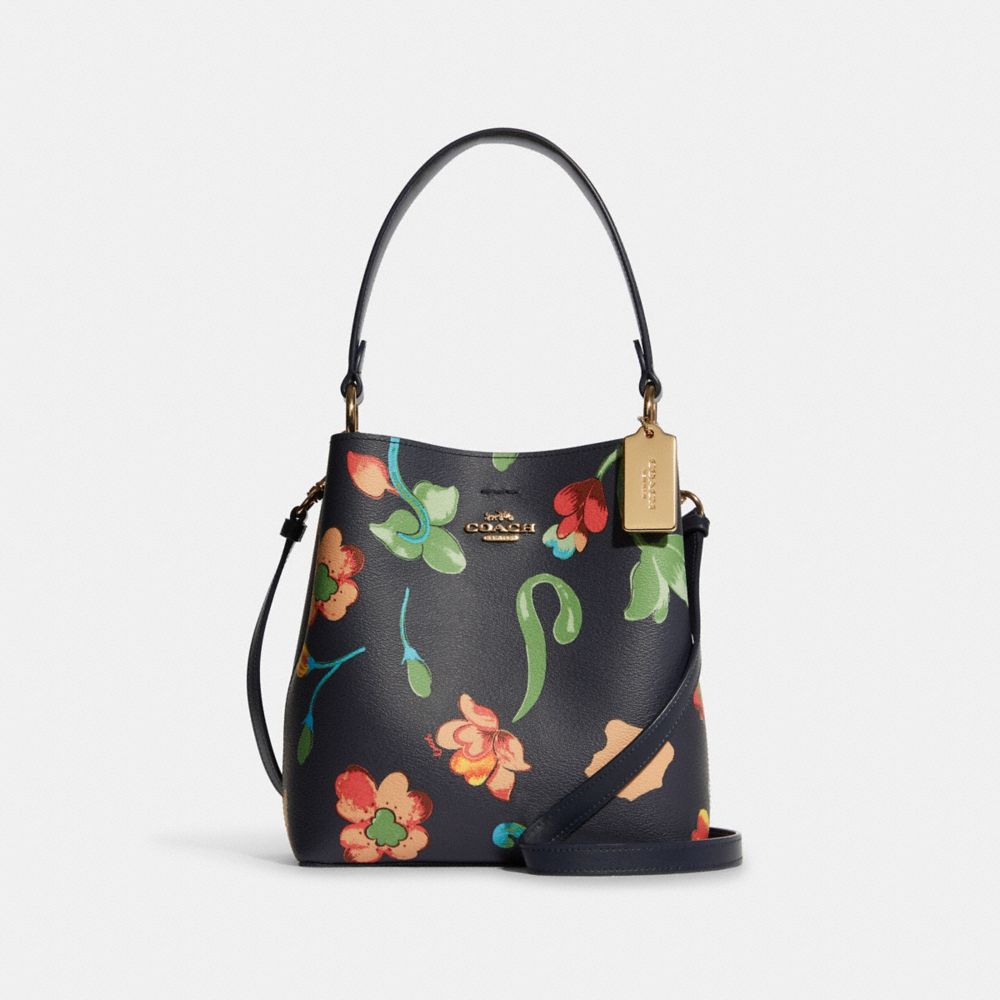 Small Town Bucket Bag With Dreamy Land Floral Print - C8611 - GOLD/MIDNIGHT MULTI