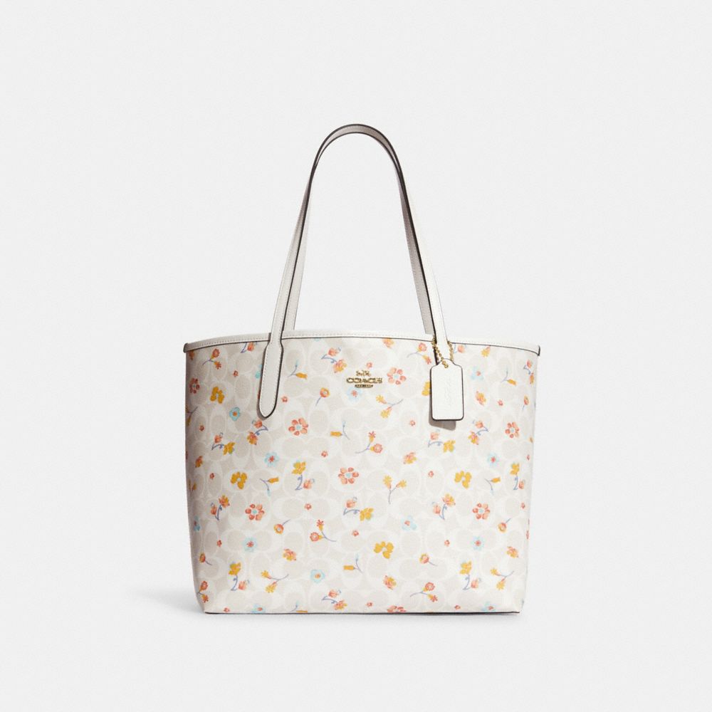 COACH C8614 City Tote In Signature Canvas With Mystical Floral Print GOLD/CHALK MULTI