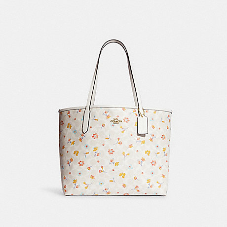 COACH City Tote In Signature Canvas With Mystical Floral Print - GOLD/CHALK MULTI - C8614